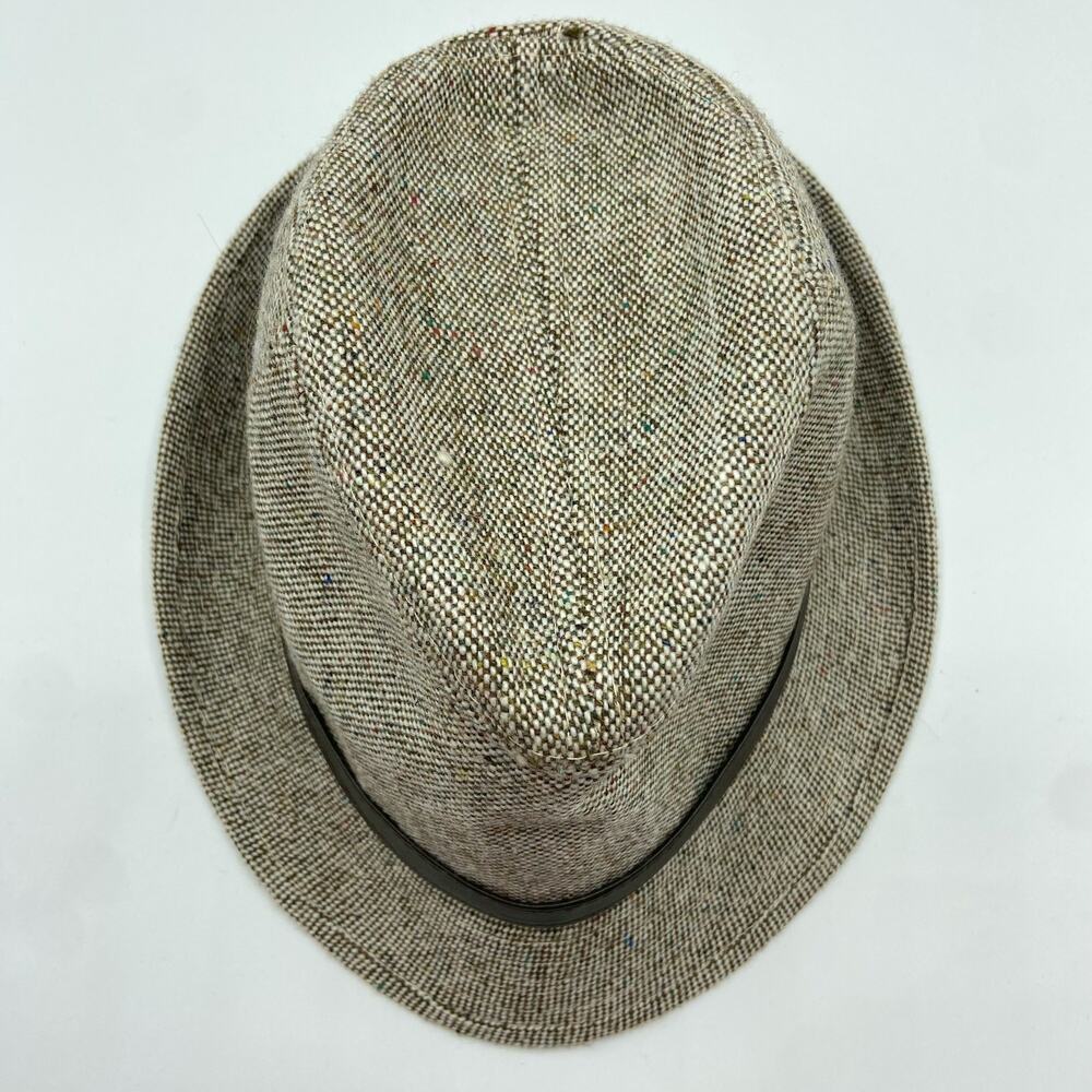 Tweed Fedora Hat Light Brown‎ with Faux Leather Skinny Band - Picture 6 of 12